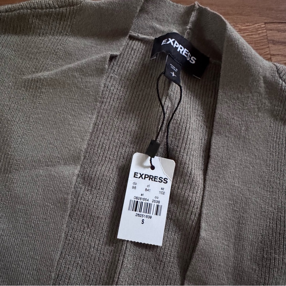 Express Olive Green Open-Front Long Ribbed Cardigan - Picture 2 of 4